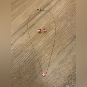 Pink cross eNewton gold necklace and earrings set